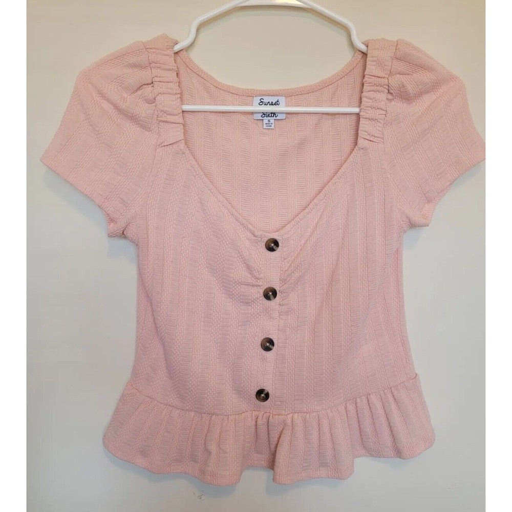 Sunset & Sixth Womens Light Pink Peplum Top Size Small
